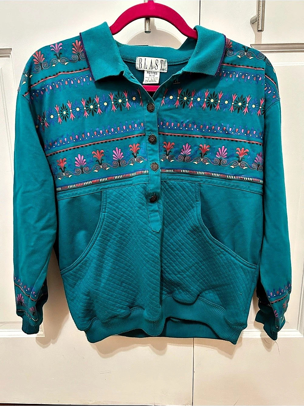 BLAST Floral Bomber Jacket in Blue & Green Size Medium